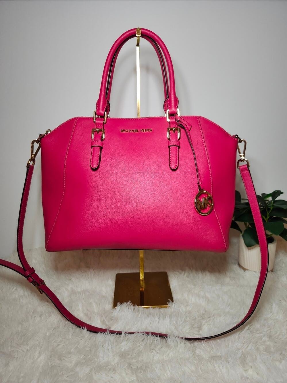 Michael Kors Top Handle Satchel Pink Leather Gold Hardware Classic Preppy Bag
